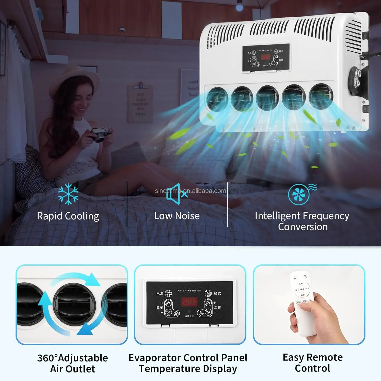 Sinoclima مكيف هواء كهربائي منخفض الضوضاء يعمل بالتيار المتردد سريع التبريد لوقوف السيارات لجرارات شاحنة مقطورة RV #4