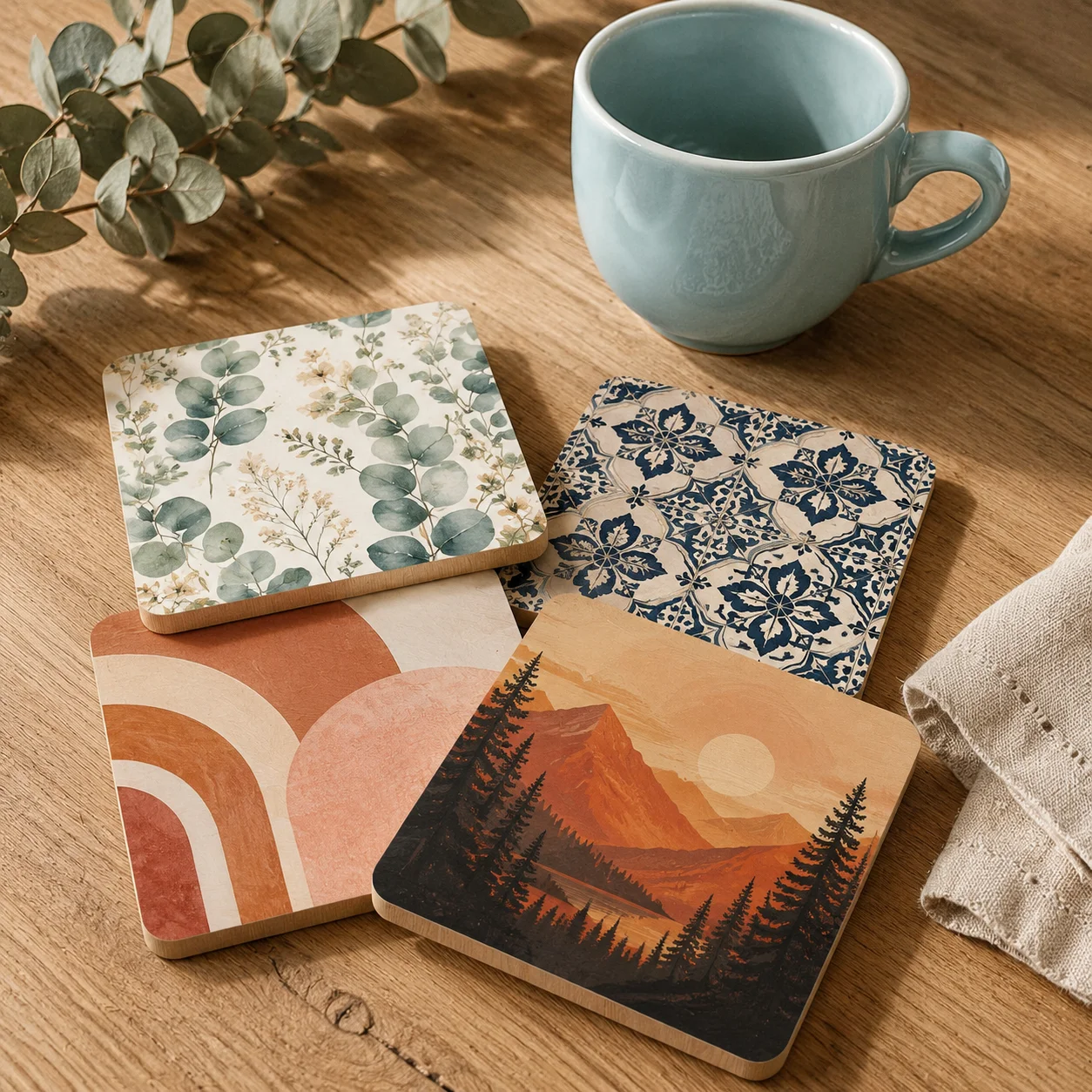 Custom Wooden Coaster  Square Rounded Corner Drink Coaster DIY Printable Wood Cup Mat for Home Table Decor Housewarming Birthday