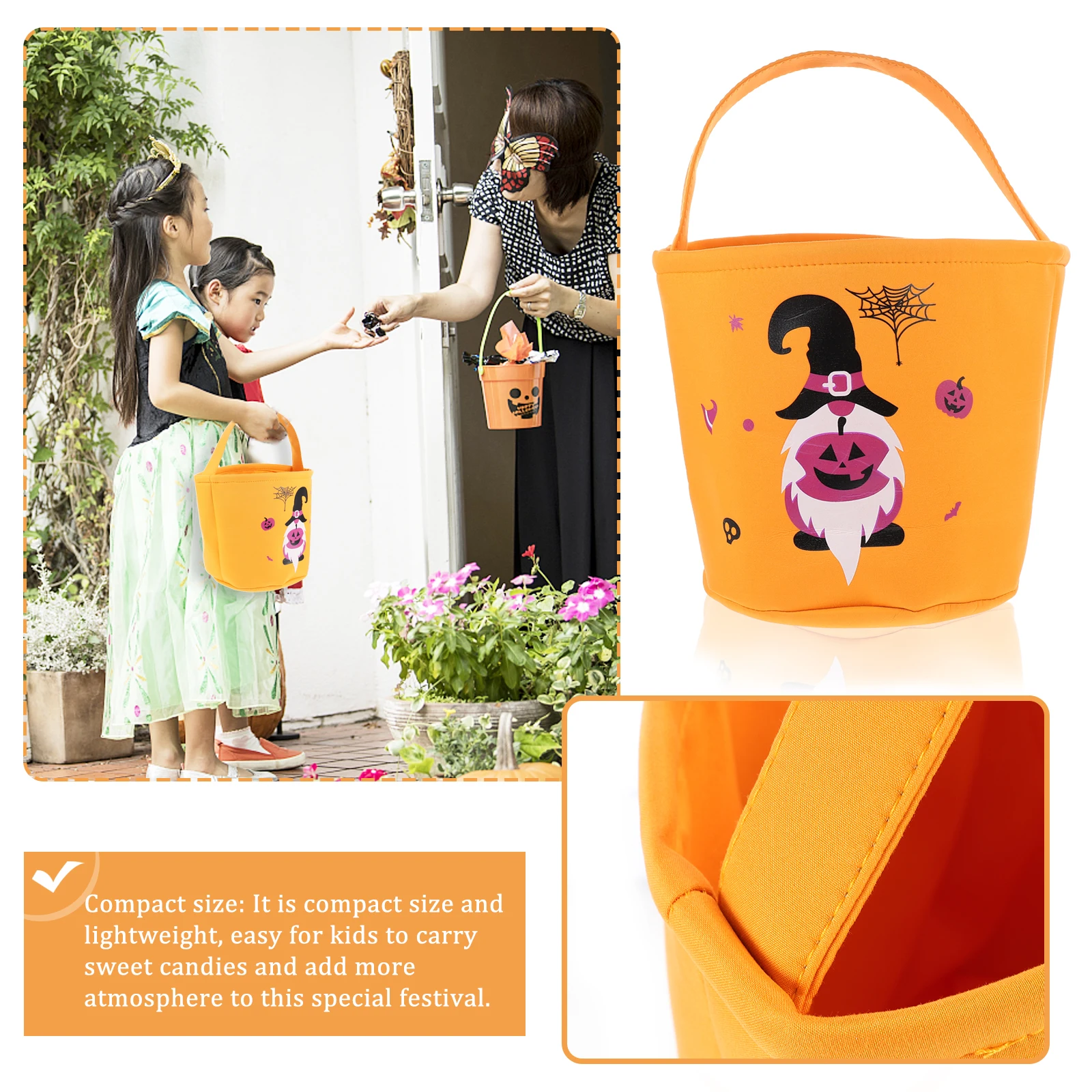 

1 pc Pumpkin Candy Bag Halloween Trick Or Treat Bucket Portable Gift Pouch Polyester Bright Design Halloween Decor