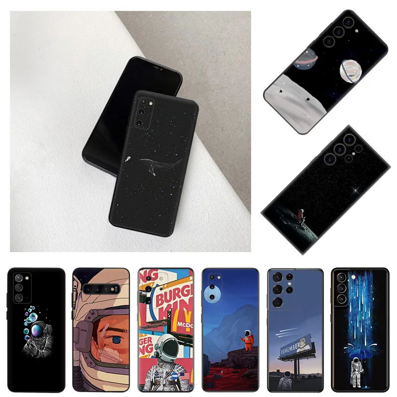 Soft Case for Samsung Galaxy S24 S23 S22 S21 S20 S10 Plus Ultra FE astronaut Meteor Moon universe Matte Black Phone Cases Cover