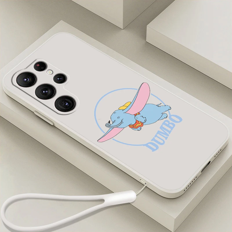 Casing ponsel Disney Dumbo, tali kartun cair lucu untuk Samsung Galaxy S24 S23 S22 S21 S20 FE S10 Ultra Plus Lite 5G