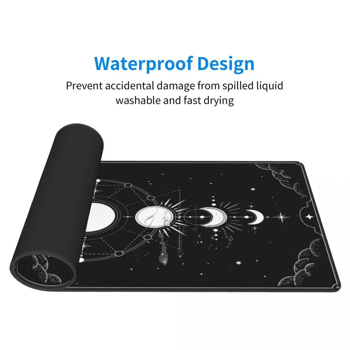 800x400mm Cute Kawaii Goth Witchy Tarot Alter Mat Ergonomic Black Mouse Pad Large Size Game Mousepad Pastel Moon Phase Table Mat