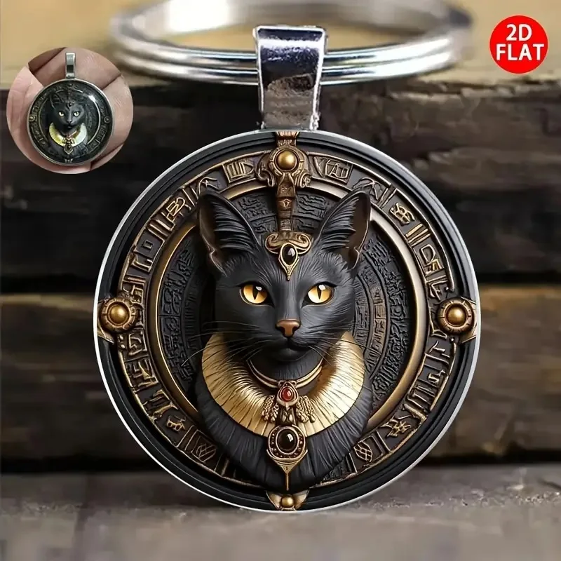 Portachiavi gatto nero egiziano Accessorio di moda portachiavi per auto stile antico egiziano piatto 2D