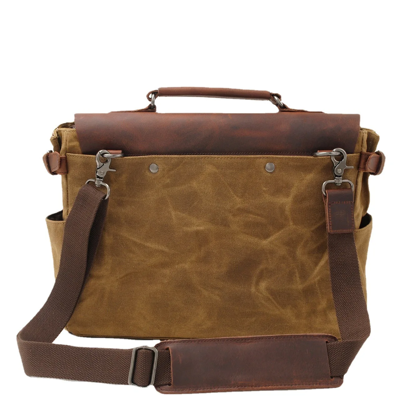 Vintage Oil Waxed Canvas With Crazy Horse Leather Briefcase European-American Men\'S Bag Vintage Single Shoulder Crossbody Tote