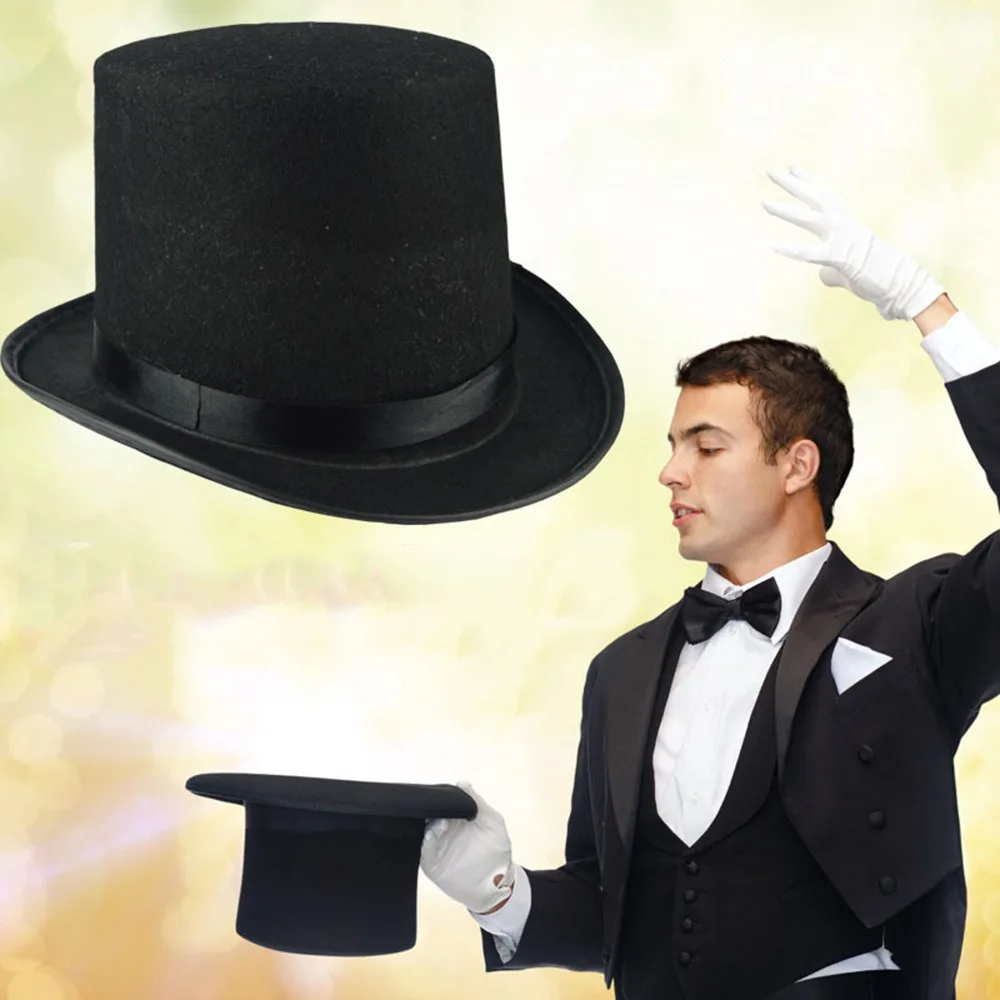 Collapsible Deluxe Black Top Hat Kids Adult Magician Hat Jazz Hat Stage Performances Fashion Party Costume Gentleman Hat