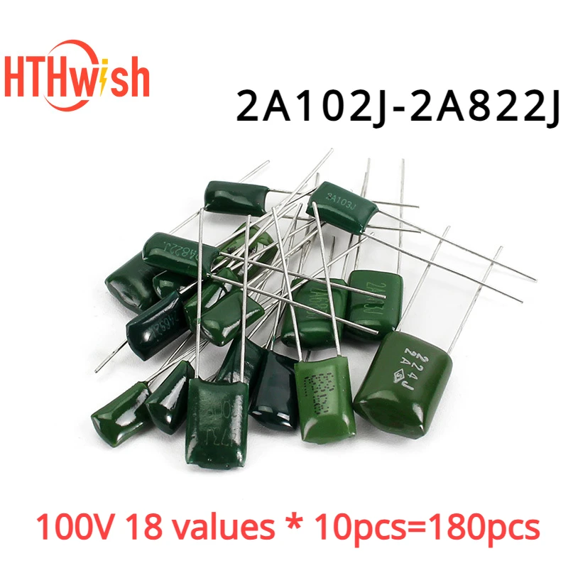 

18Values *10pcs Polypropylene Film Capacitor Kit, Set of capacitors 100V 2A471J ~ 2A224J 2A102J 2A152J 2A222J 2A332J 2A472J