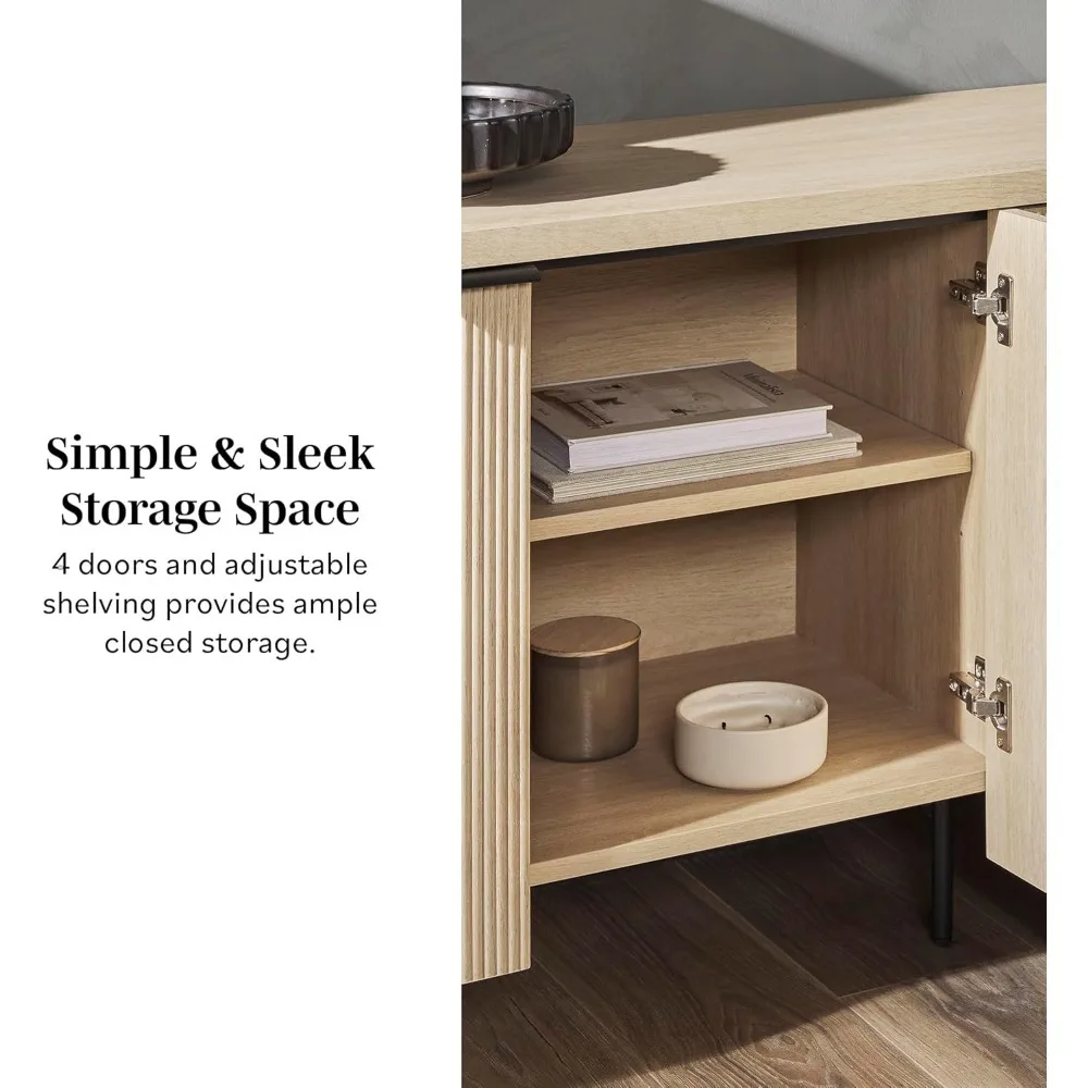 الصفحة الرئيسية - وحدة تحكم بوفيه جانبية للمطبخ ذات 4 أبواب من Reema Fluted، 69 بوصة، شحن سريع من خشب البلوط الساحلي تم ترقيتها بالكامل #4