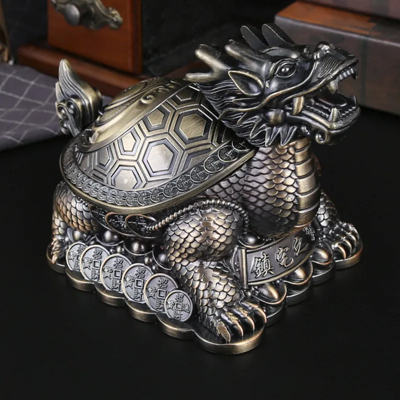 

Большая пепельница в виде черепахи-дракона — металлическая пепельница Lucky Symbol с крышкой, ветрозащитная для дома/офиса