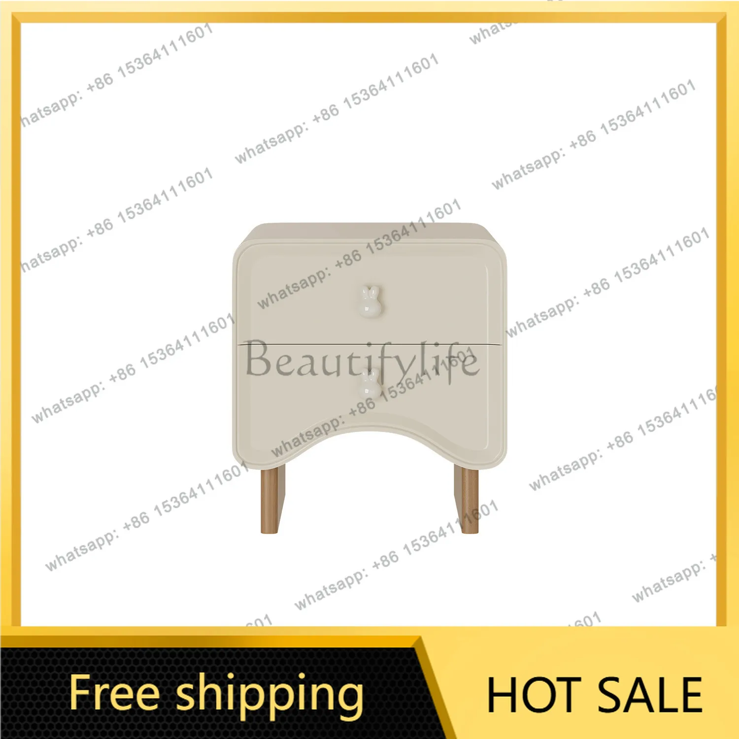 YJ Nordic Minimalist Curved‑Shape Nightstand Small‑Space Storage Bedside Cabinet Compact Organizer For Modern Home Bedroom