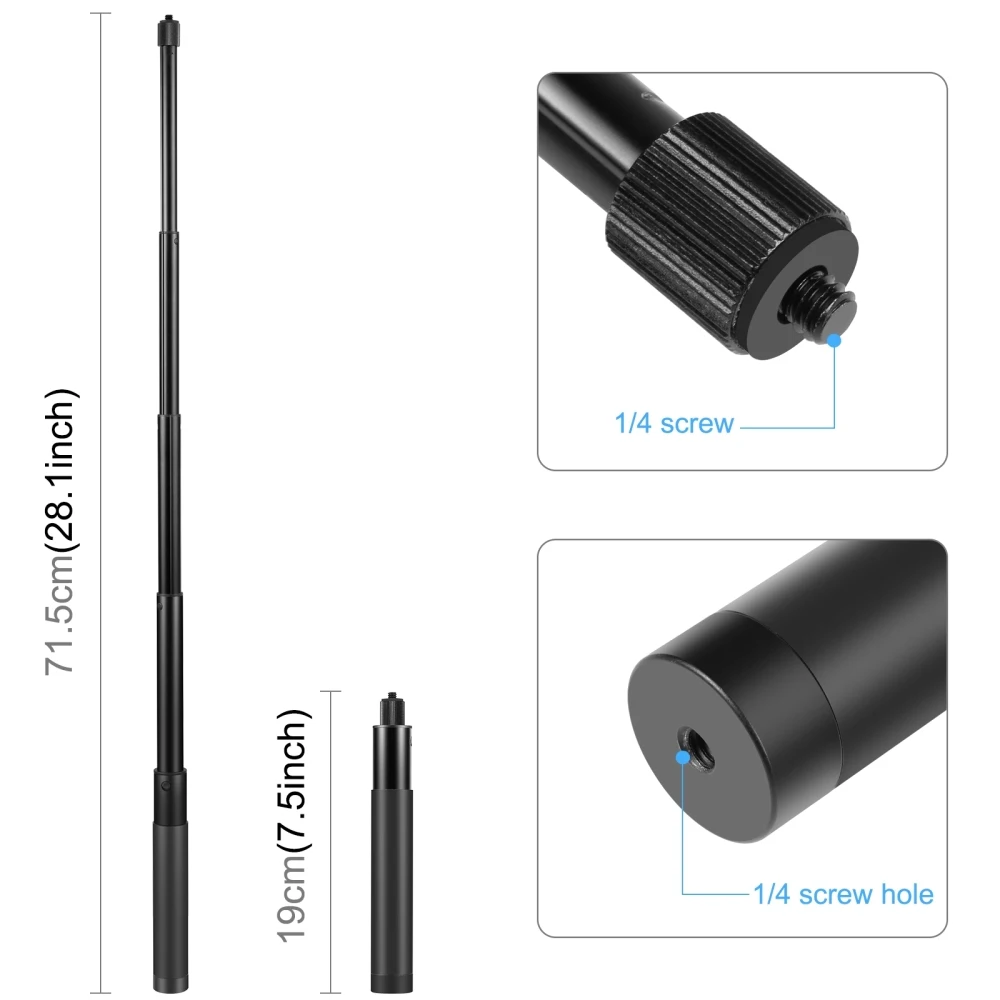 Puluz 150Cm 110Cm 70Cm Metalen Selfiestick Monopod Met Onzichtbare Adapterbasis & Schroef Voor Insta360 One Rs/X2/X3