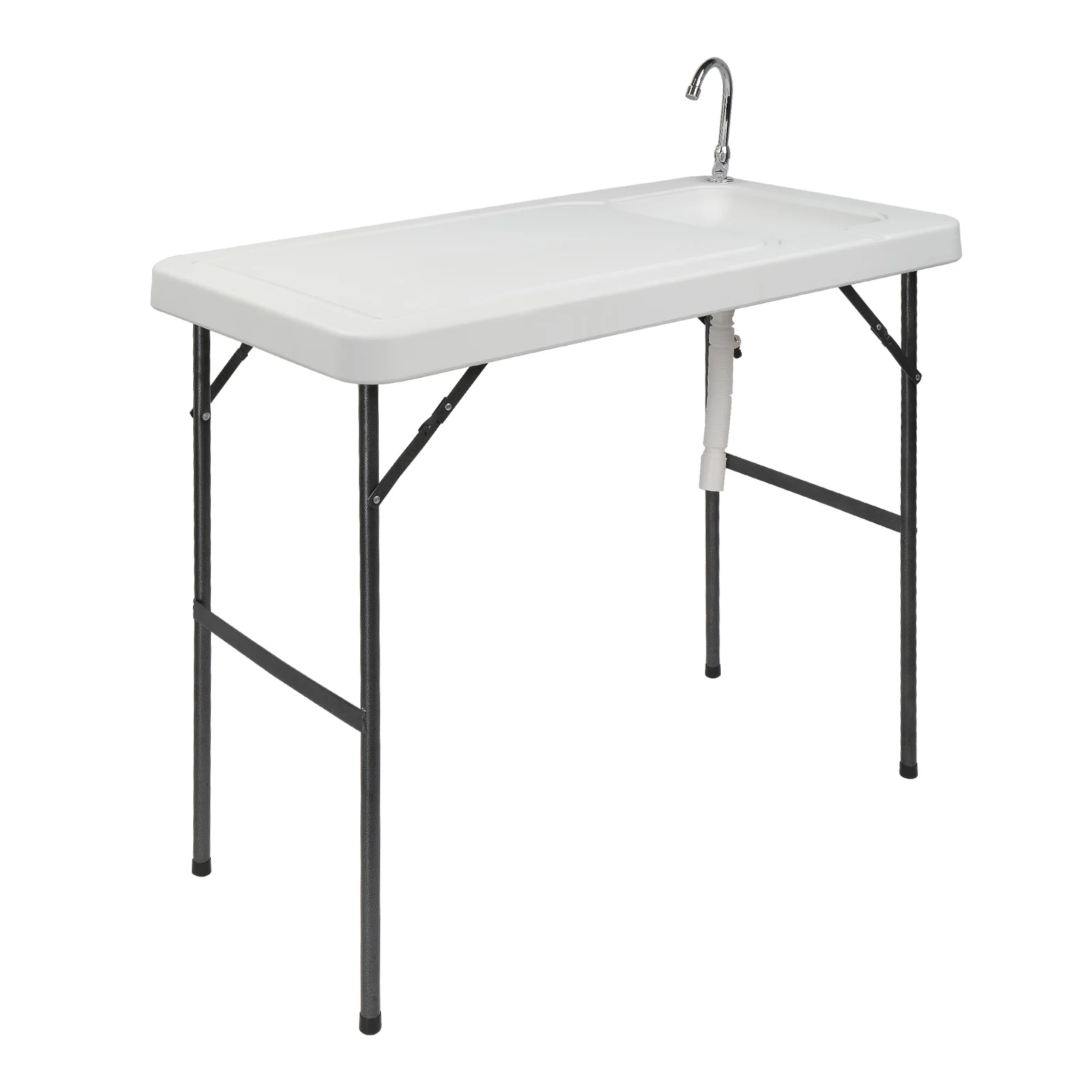 

Outdoor Folding Fish and Game Cleaning Table w/Sink Standard Garden Connection Upgraded Drainage Hose Stainless Steel