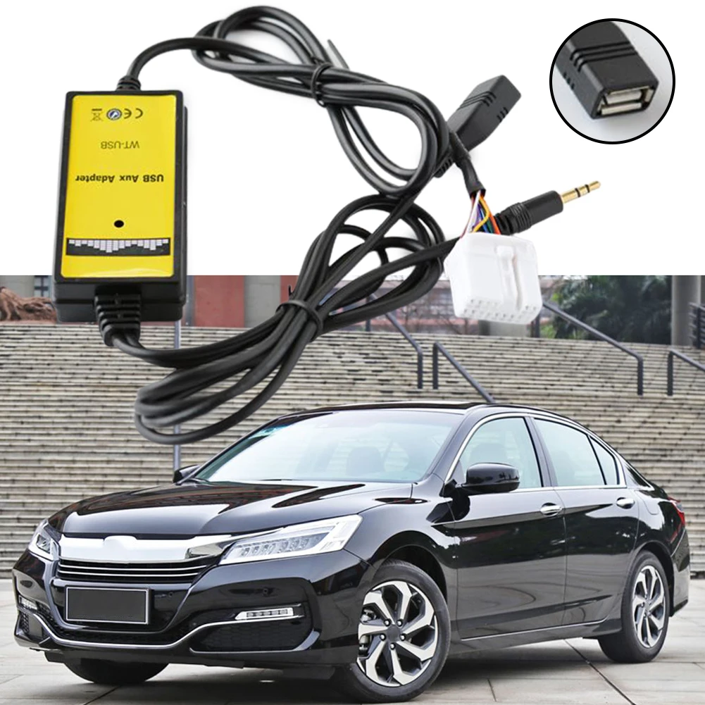 

Высококачественный AUX-вход 3X 12V DC 200MA 20HZ-20KHZ, как на фото, подходит для Honda Accord, MP3, CD, USB-кабель + кардридер