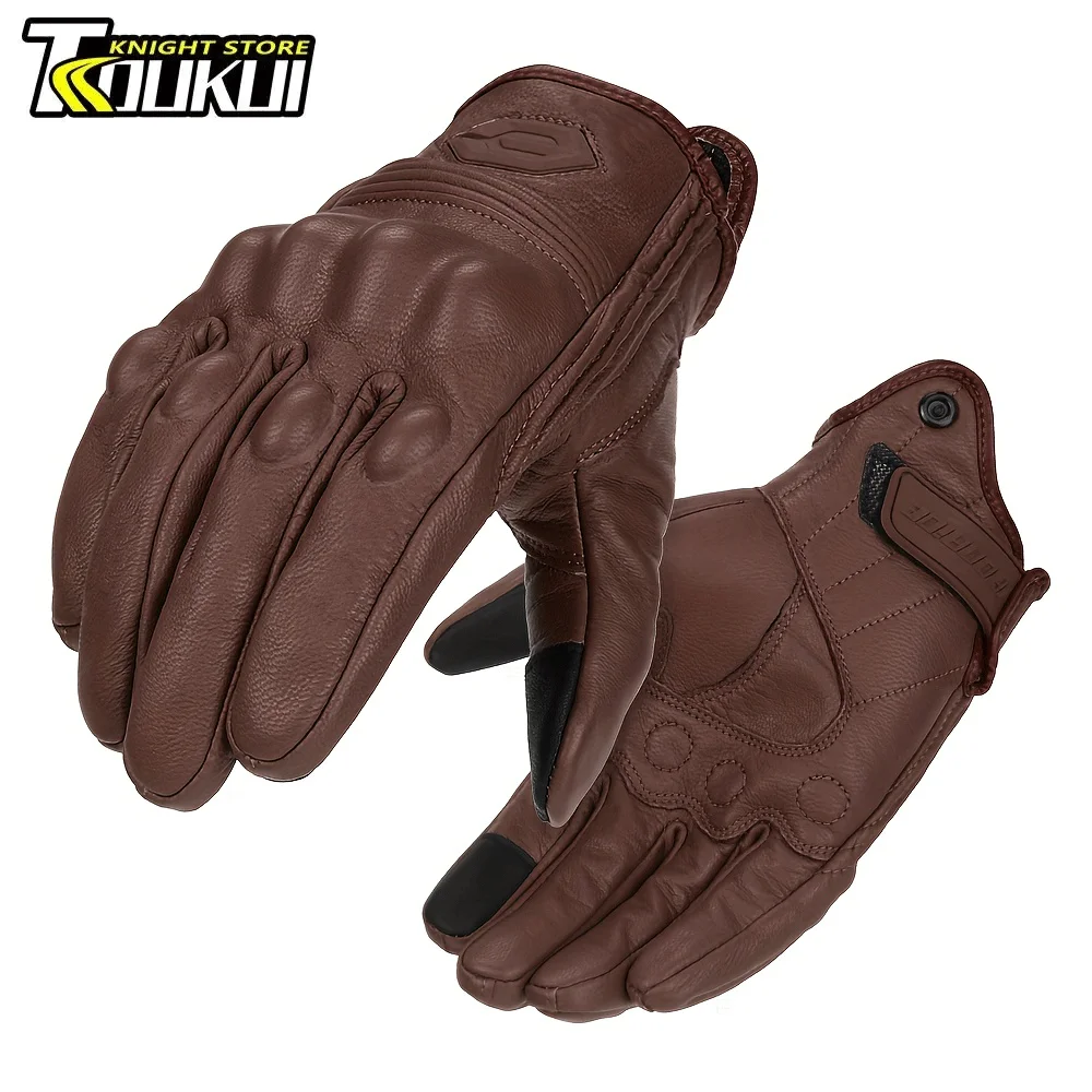 

Motorcycle Gloves Knuckle Protection Bicycle Gloves Genuine PU Leather Motorbike Cycling Gloves For Men And Women Guantes Gloves