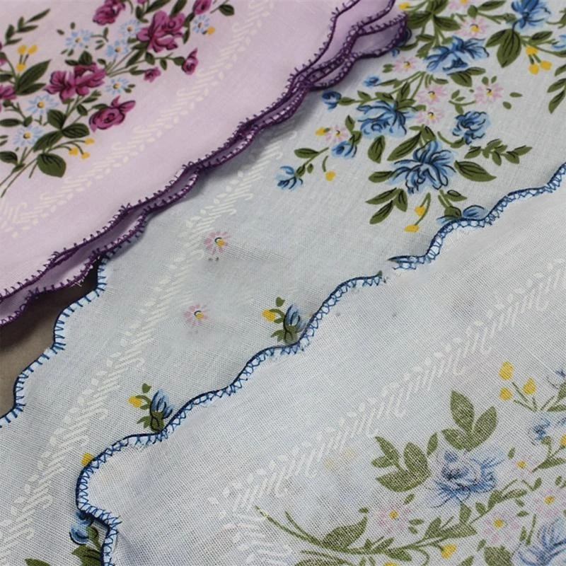 39BD 3-teiliges Damen-Taschentuch aus Baumwolle mit Blumendruck für den Nachmittagstee – Detail 1