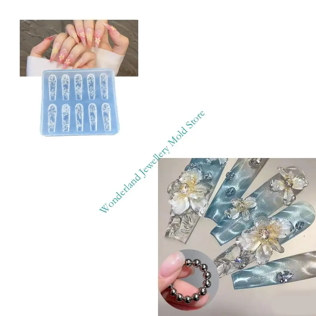 

H7EB Silicone Nails Art Mold For 3D Emboss Flower Designing Nails Charm Decoration Mold DIY Manicure Crafting Tool