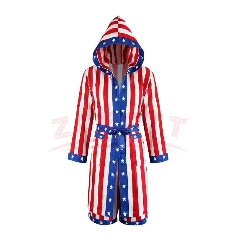 COSda @ взрослый боксерский костюм с американским флагом и халатом, короткий Рокки Бальбоа, бокс, костюм на День независимости, халат Takerlama