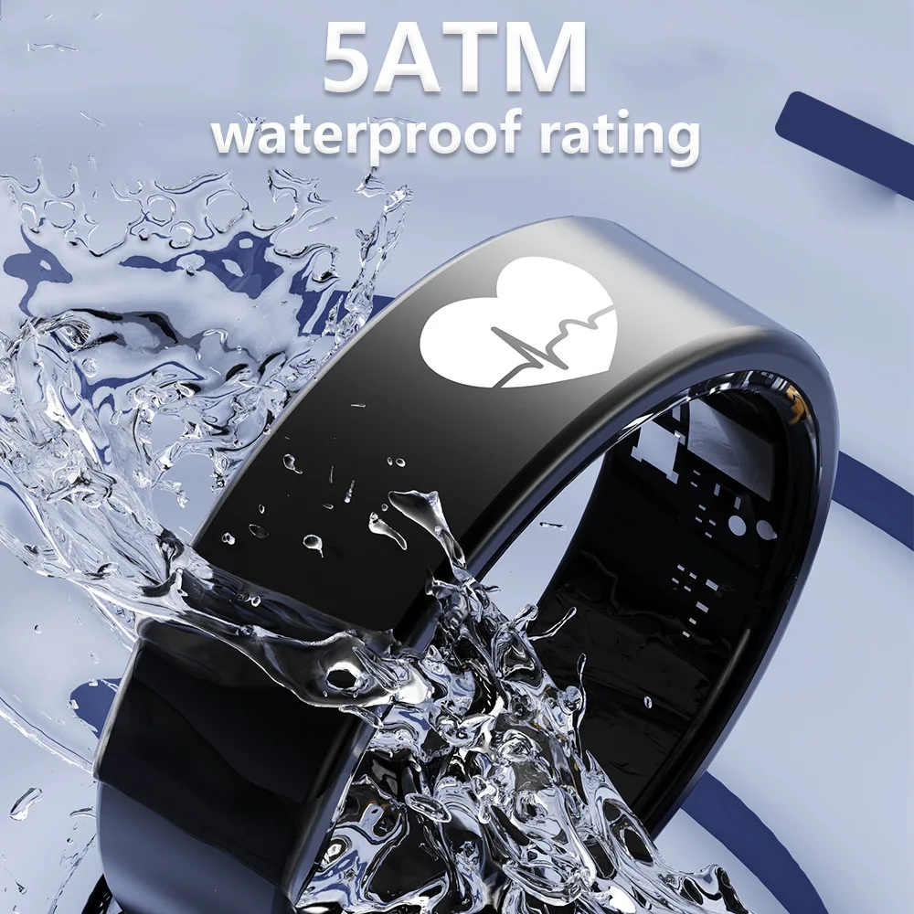 حلقة ذكية لمراقبة معدل ضربات القلب والأكسجين، مقاومة للماء، جهاز تعقب للياقة البدنية أثناء النوم، التحكم في التطبيق، شحن لاسلكي، حافظة فولاذية للتحكم عن بعد