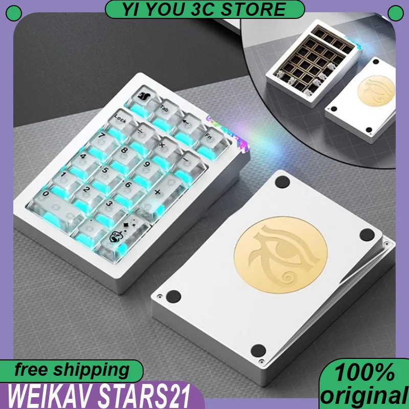 

WEIKAV Stars21 Мини-клавиатура Беспроводная трехрежимная цифровая панель Алюминиевый сплав QMK/VIA PCB-GASKET 800 мАч Горячая замена игровая клавиатура для ПК