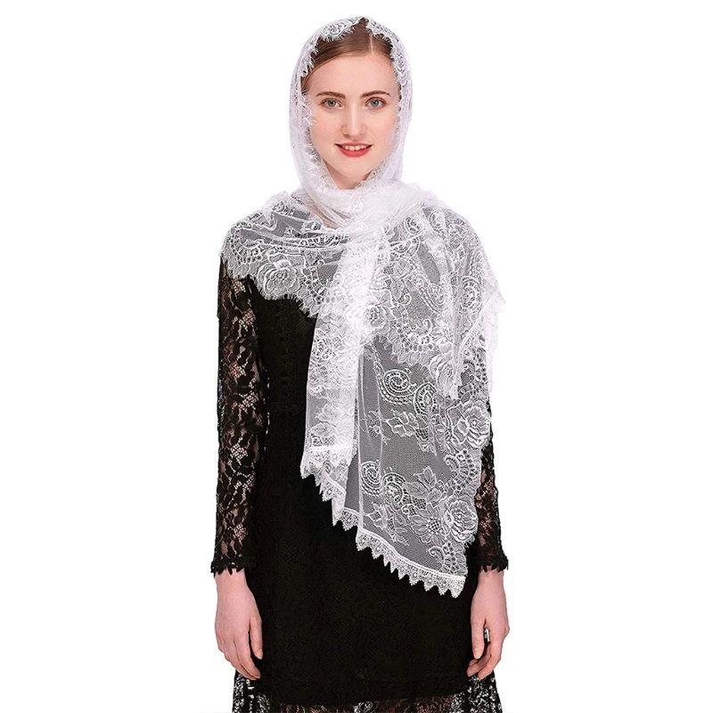 Mantilla de Encaje Español Tradicional Vintage para Misa Latina, Velo para Cubrir la Cabeza, Bufanda para Iglesia Católica o Capilla