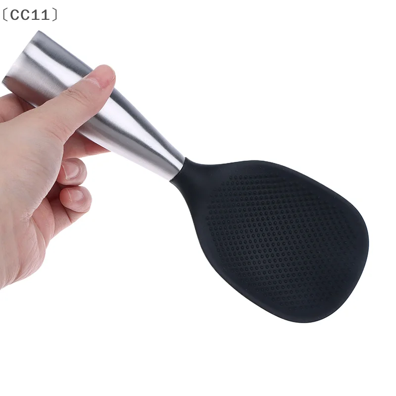 [CC11] 1個 シリコンスプーン ノンスティック調理スプーン ステンレススチールハンドル 火傷防止鍋用ライススプーン 耐久性のあるキッチンガジェット