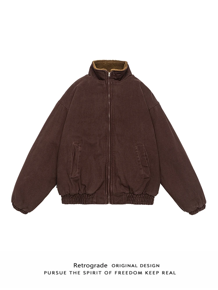 

Хлопковая куртка с воротником-стойкой из овечьего меха в стиле ретро, мужская зимняя теплая уличная одежда, верхняя одежда для пар, свободная длинная одежда из полиэстера...