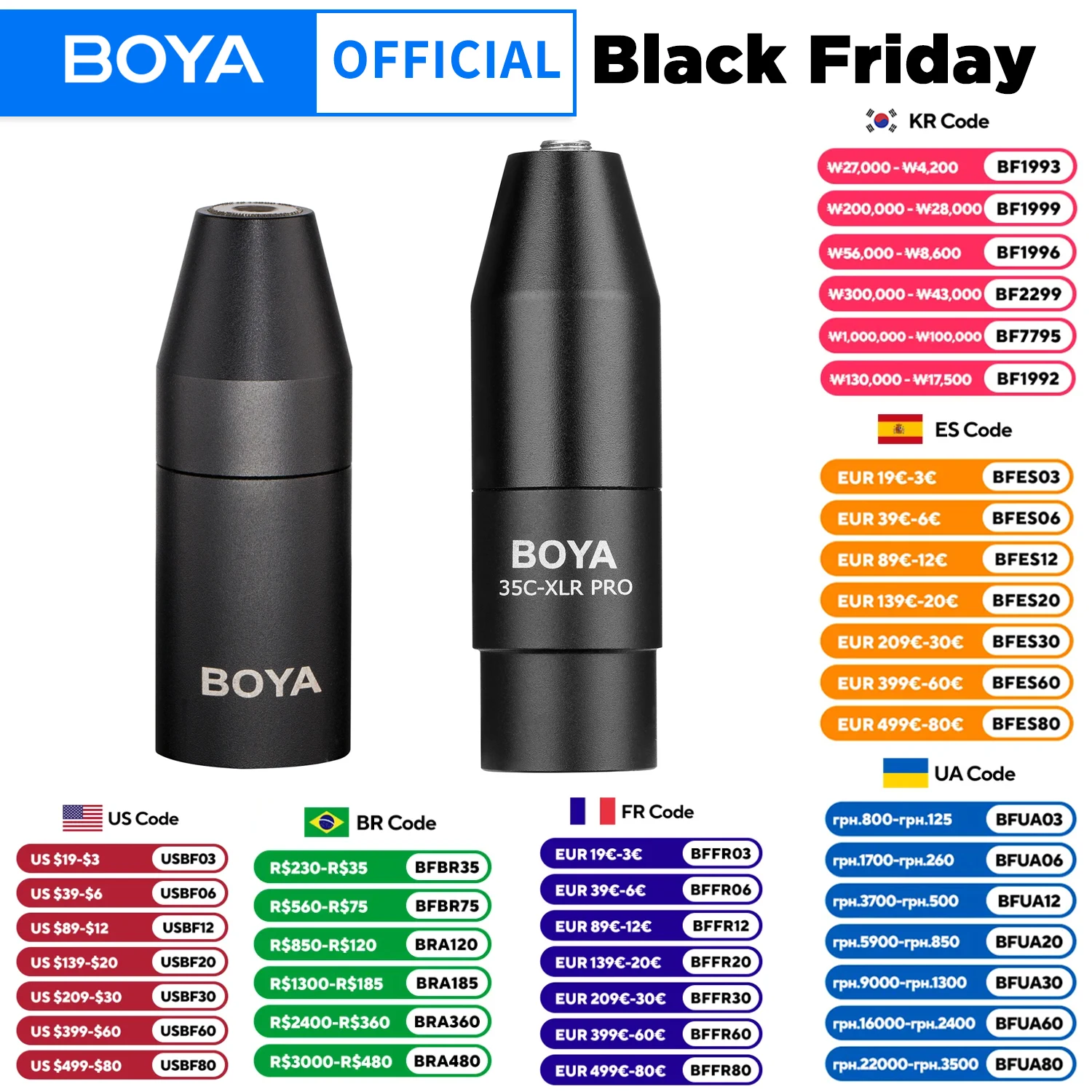 BOYA 35C-XLR 3.5mm (TRS) Mini-Jack Female Microphone Adapter to 3-pin XLR Male Connector for Sony Camcorders Recorders & Mixers