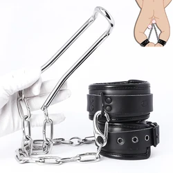 Humbler CBT Male Cock Ring Ball Stretcher With Ankle Cuffs Stainless Steel Scrotum Squeezer BDSM Bondage Adults Sex Toys For Men