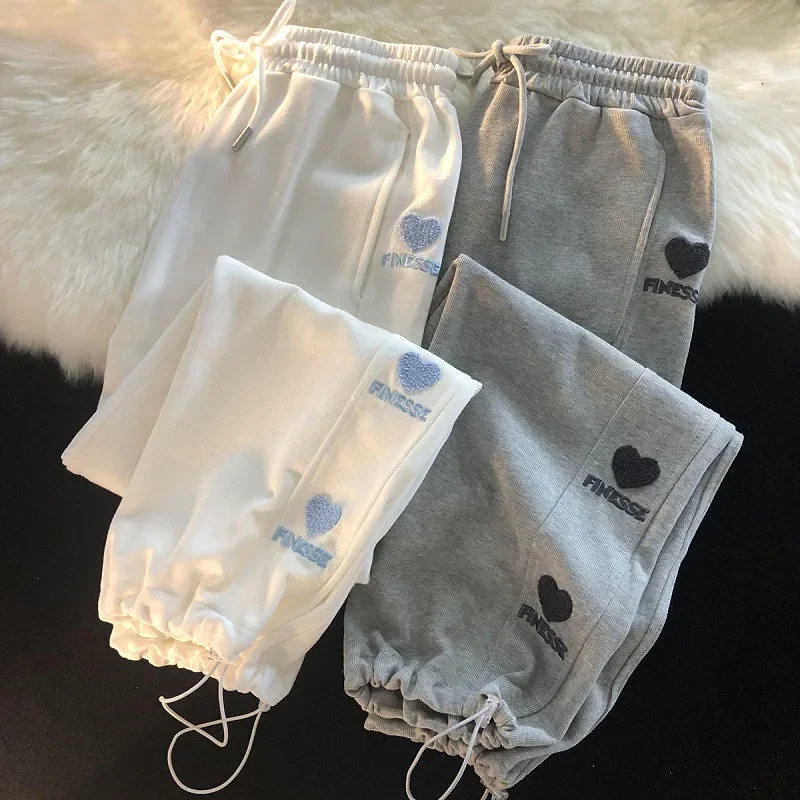

Casual Embroidered Sports Pants Women's Velvet Autumn/Winter High Waist Wide Leg Loose Bundle Long Thin Waist Pants