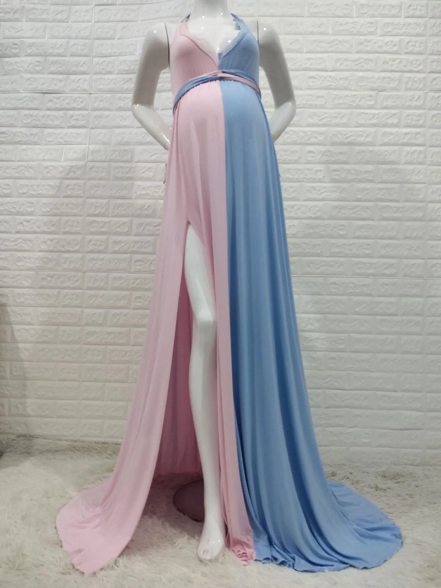 Elegant Photography Props Pregnant Women's Off-the-shoulder Sleeveless Blue Pink Dress