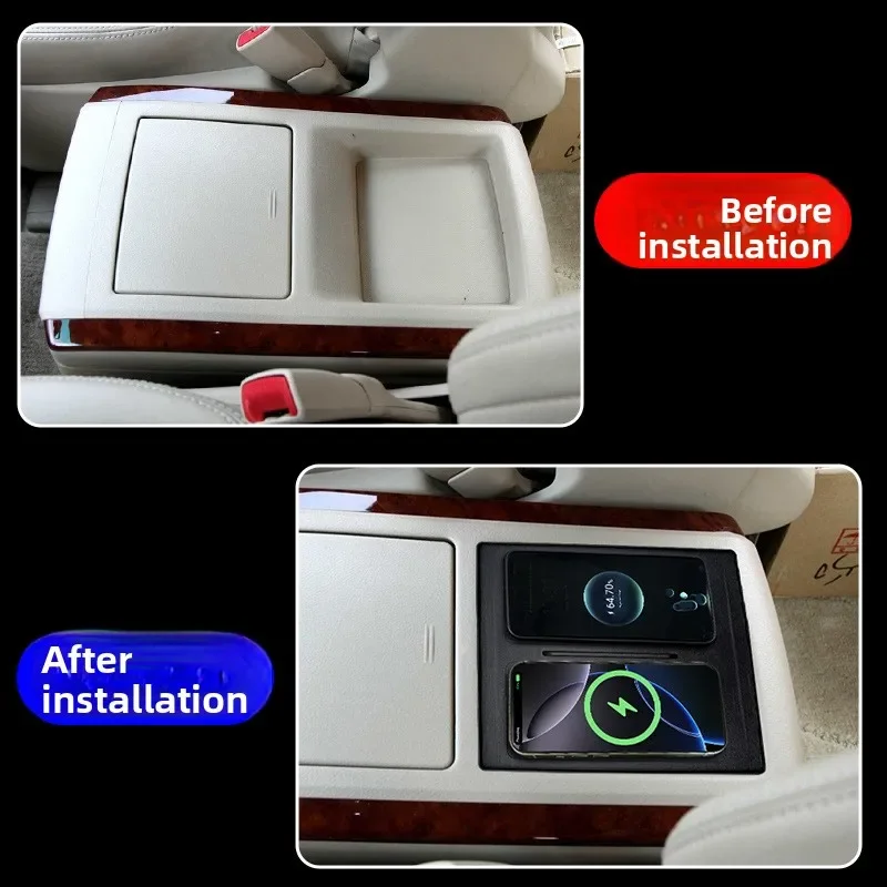 Car Wireless Charger 15W Quick Charging Center Console Q-I + Magsafe Dual Charging Accessories For Toyota Alphard 2009-2014