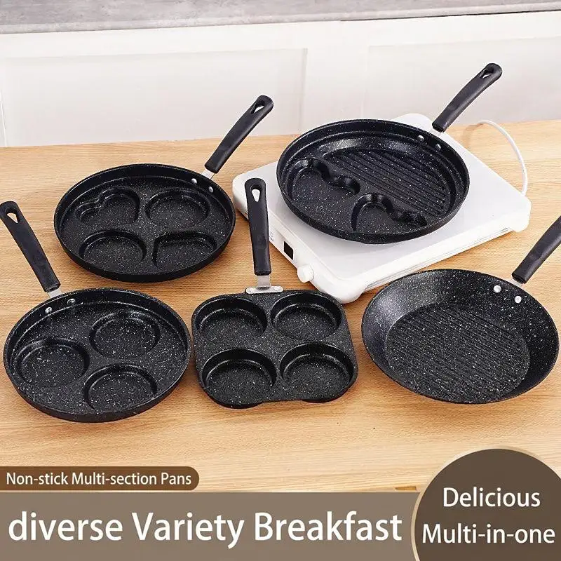Nonstick Frying Pan Food Grade Nontoxic Coating Heat Resistant Handle 1/3/4/7 Hole for Kids Healthy Breakfast Making