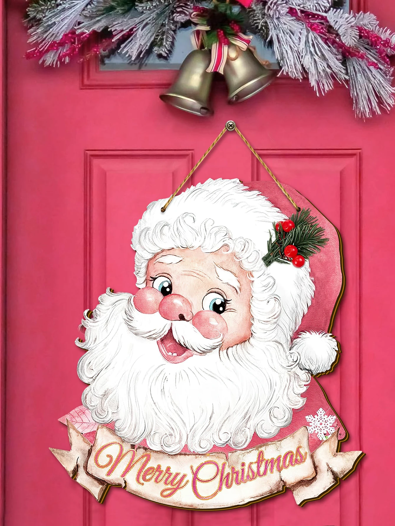 Vintage Jolly Santa Sign, Merry Christmas Sign, Suitable for Home, Cottage, Doorway, Christmas, Holiday Decorations ﻿