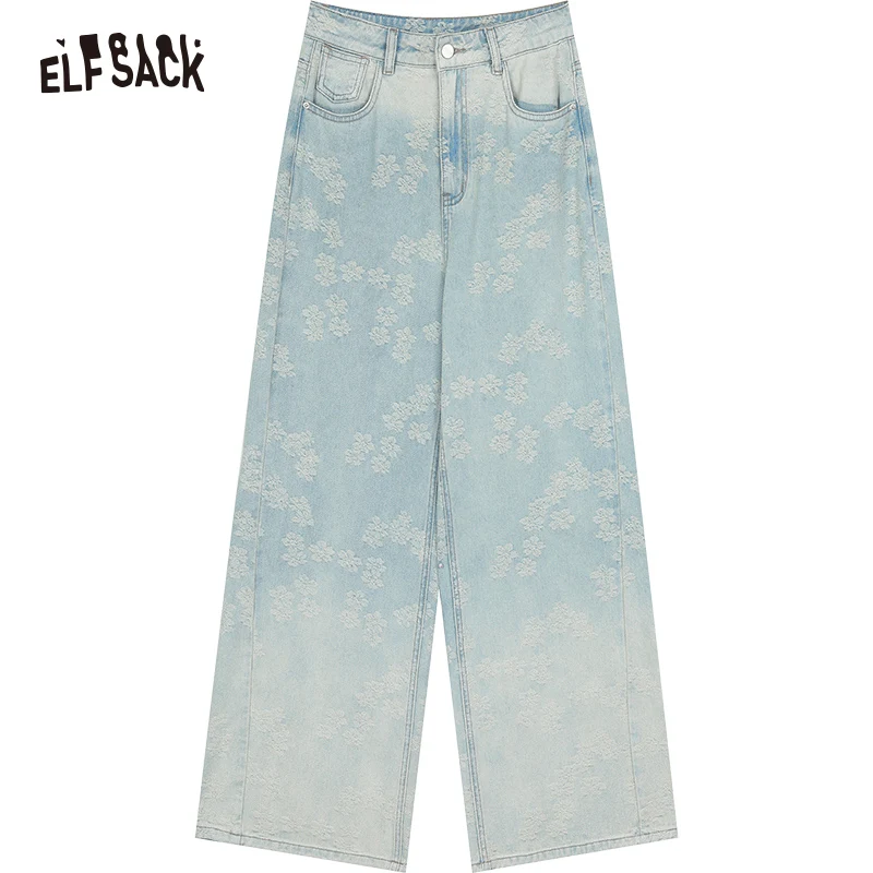 2024 Summer ELFSACK New Arrivals Jacquard gradient jeans for women Wide leg pants