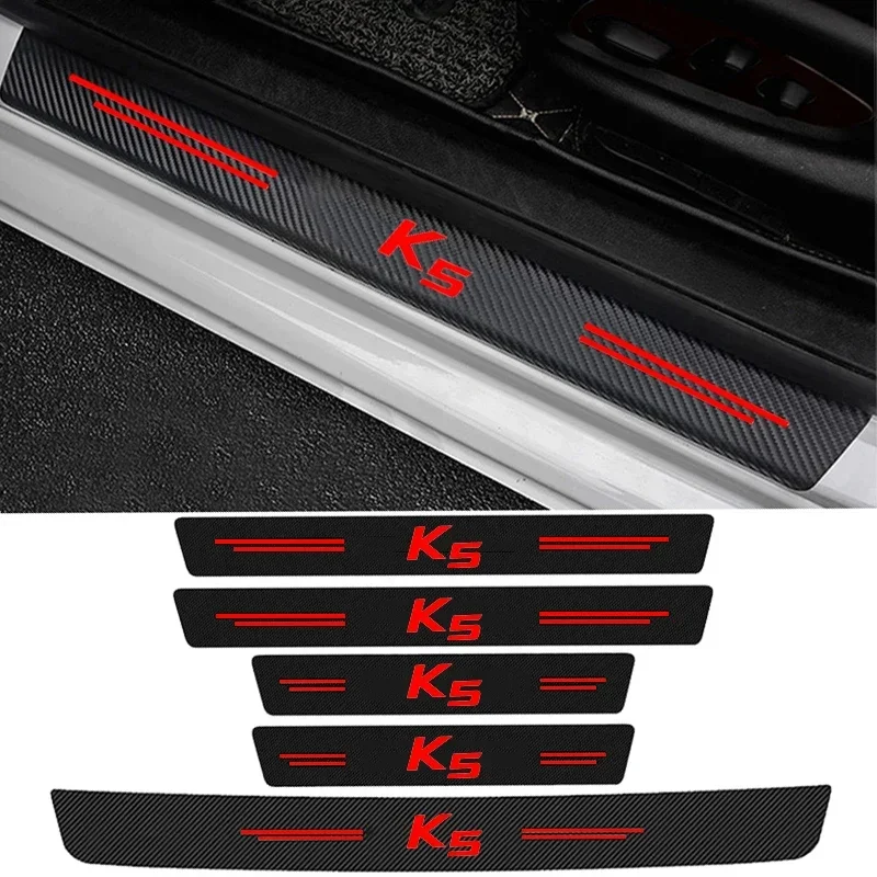 Car Door Sill Protector Plate Carbon Fiber Anti Scratch Sticker For KIA K5 Logo Badge Rear Trunk Threshold Bumper Guard Strips