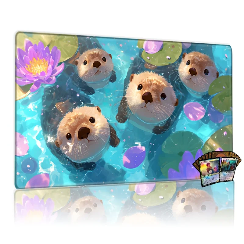 

Cute Otters and Lotus Flowers Magic Party Game Mat Durable Rubber for MTG&TCG Games Mouse Pad Offices Desk Mats Friendly Design