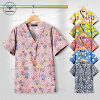 100%cotton Medical Printed Uniform Fashionable Cartoon Scrub Top Women Men Doctor Nurse Hospital Accessories Short Sleeved Shirt