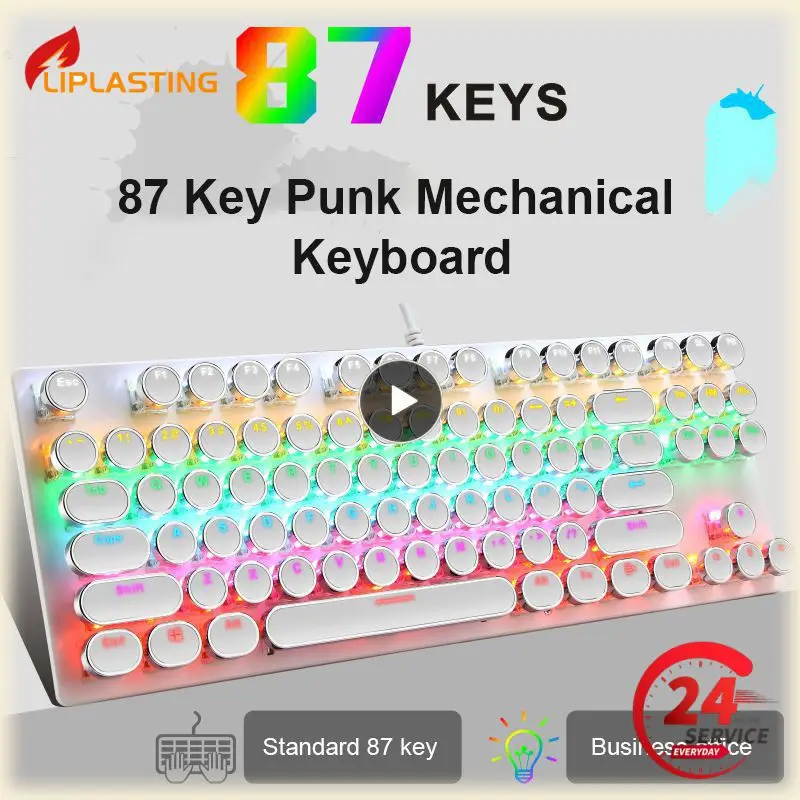 

Gaming Mechanical Keyboard Retro Punk USB Wired LED 23 Mode RGB Backlit Switch 104 Keys Full Keypad Green Axis For Computer Game