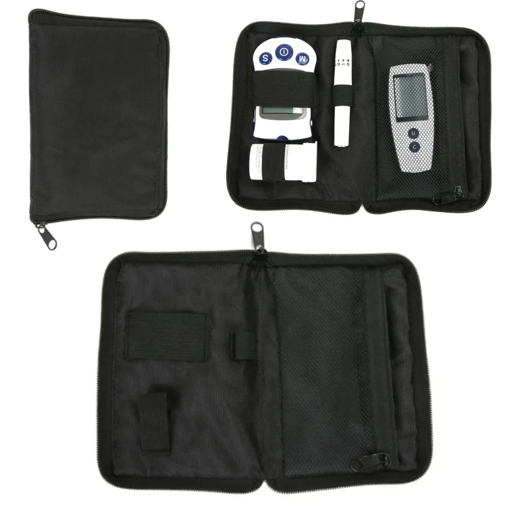 

1Pc Portable Black Cloth Storage Bags Zippered Glucose Monitor Storage Bags Pouch Blood Meter Instrument 16x11.5cm Organizer