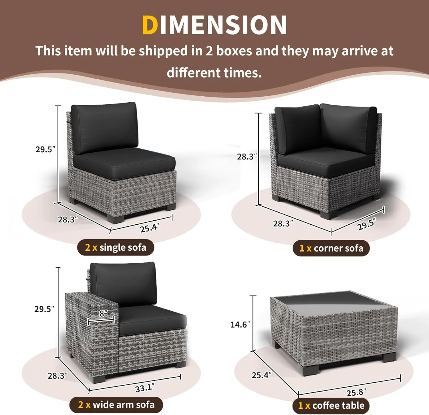 Furniture Set, Wide Outdoor Sectional Rattan Sofa Set, Wicker Patio Conversation Set , Poolside, Porch,