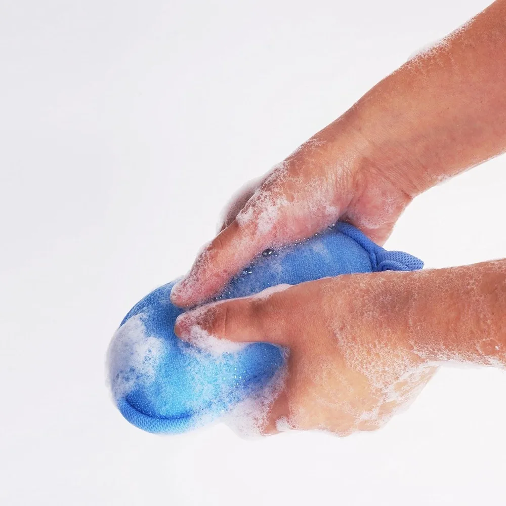 Ultra Soft Reusable Bath Sponge Exfoliating Sponge Body Scrubbers Gentle Skin Care Bath Sponge with Handle Bathroom Accessories