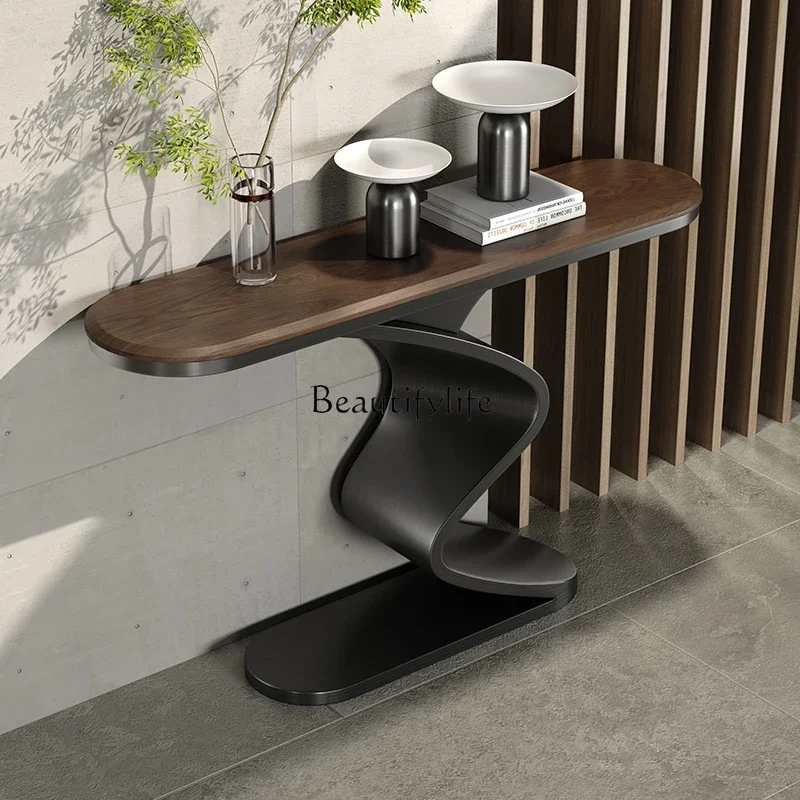 

01Italian light luxury walnut solid wood porch cabinet