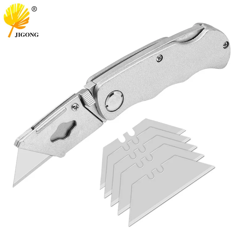 Heavy-duty folding utility knife with anti-cut protective cover Aluminum alloy steel knife body with high hardness and back buck