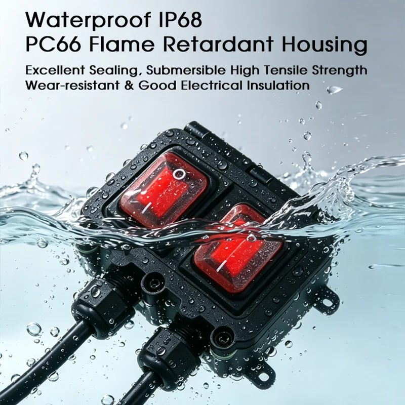 Waterproof Inline Rocker Switch Box IP68 Outdoor On Off Switch Junction Box LED Illuminated Boat Toggle Switch for Pump Light RV