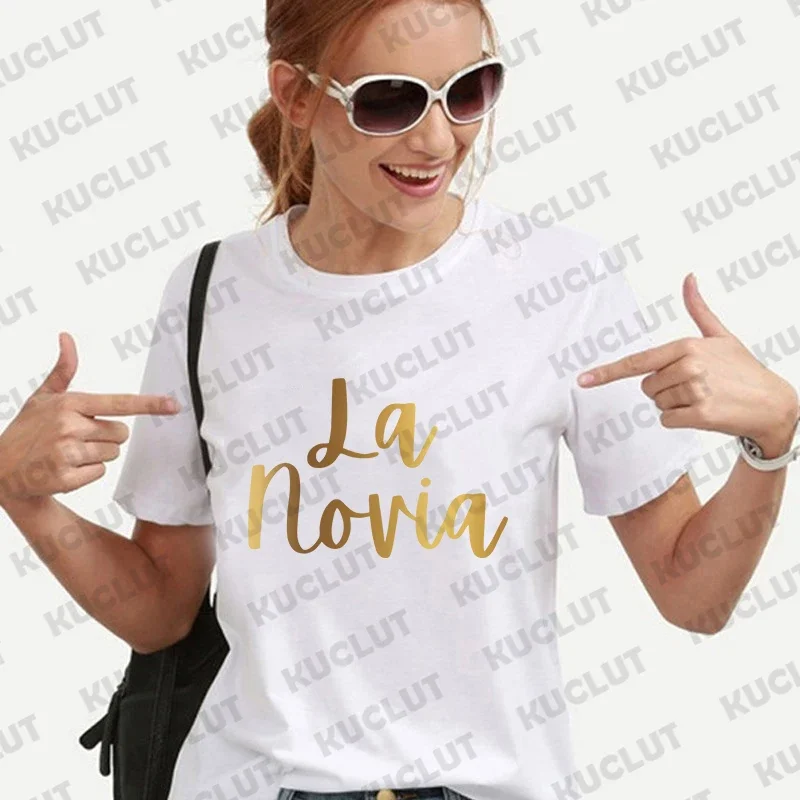 Spanish Women Single Farewell Bachelorette Hen Party Tees Shirt Team Bride T-shirt Bridal Wedding Blouses Gold Graphic Y2k Tops