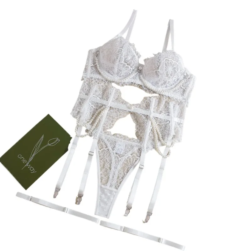 

Lace Eyelash Sexy Lingerie Panty Garters Patchwork See-through Women Embroidery Premium Interesting Romantic Set