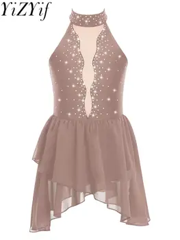 ชุดเต้นรำปักเลื่อมสำหรับเด็กผู้หญิงชุดเล่นสเก็ตน้ำแข็งชุดยิมนาสติกบัลเลต์ประดับพลอยเทียมกระโปรงบัลเล่ต์