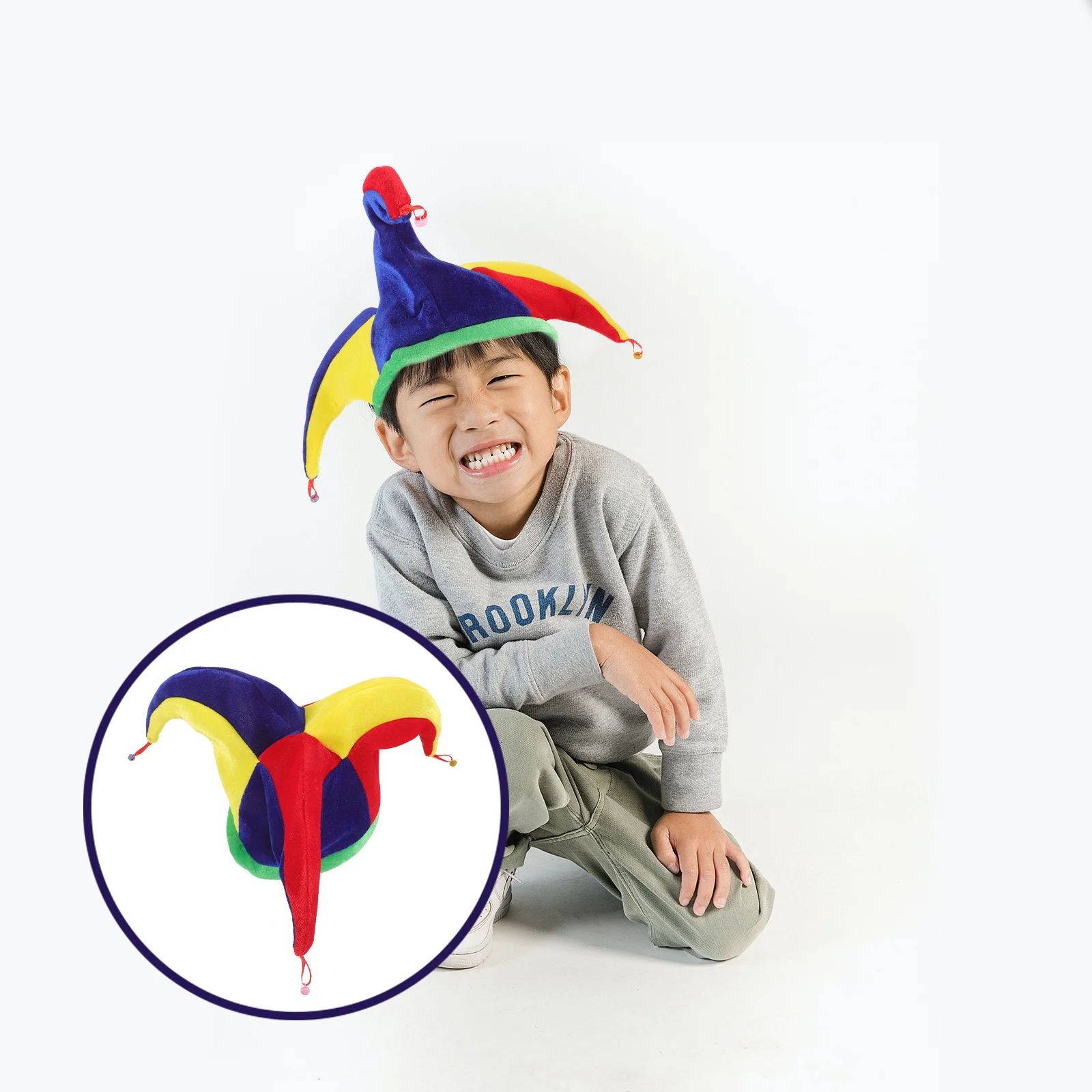 

Bright Multicolor Funny Clown Hat Backed Fabric for Costume Parties Halloween Stage Performances Circus Carnival