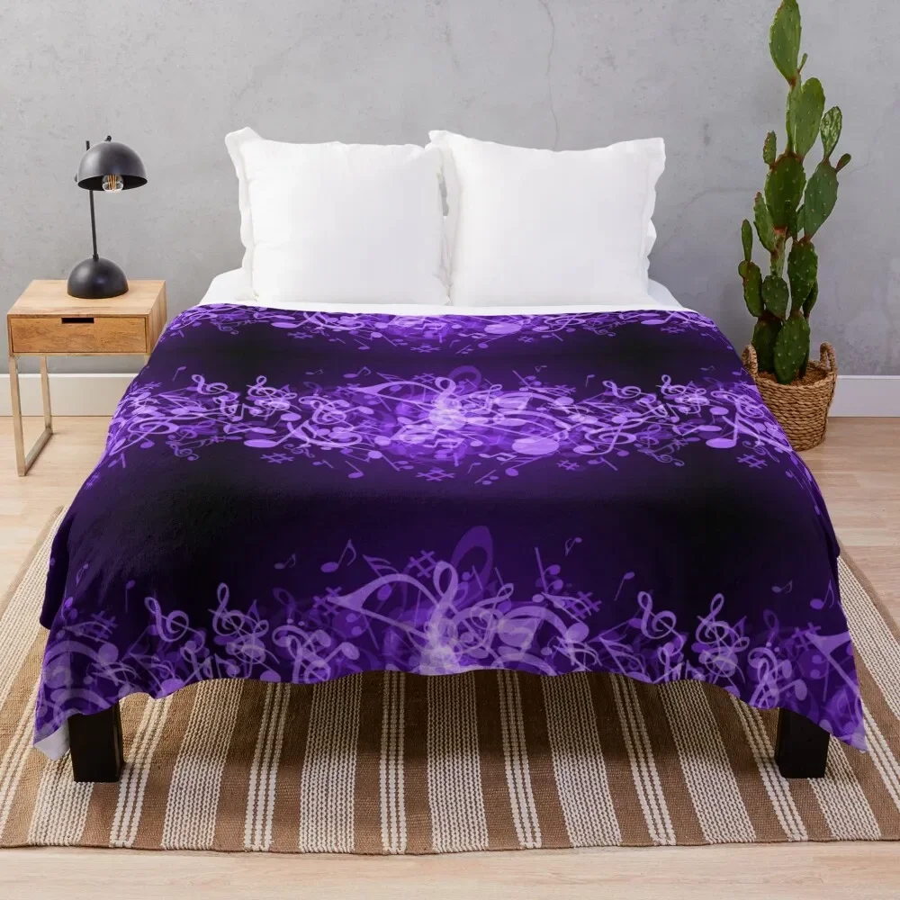 

Purple Glow Music Notes Throw Blanket wednesday Decorative Sofas for babies heavy to sleep Blankets