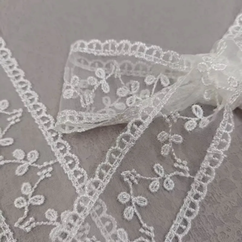 (1 yards/roll) White lace fabric 2024 high quality french double-sided organza embroidery tape DIY wedding dresses accessories