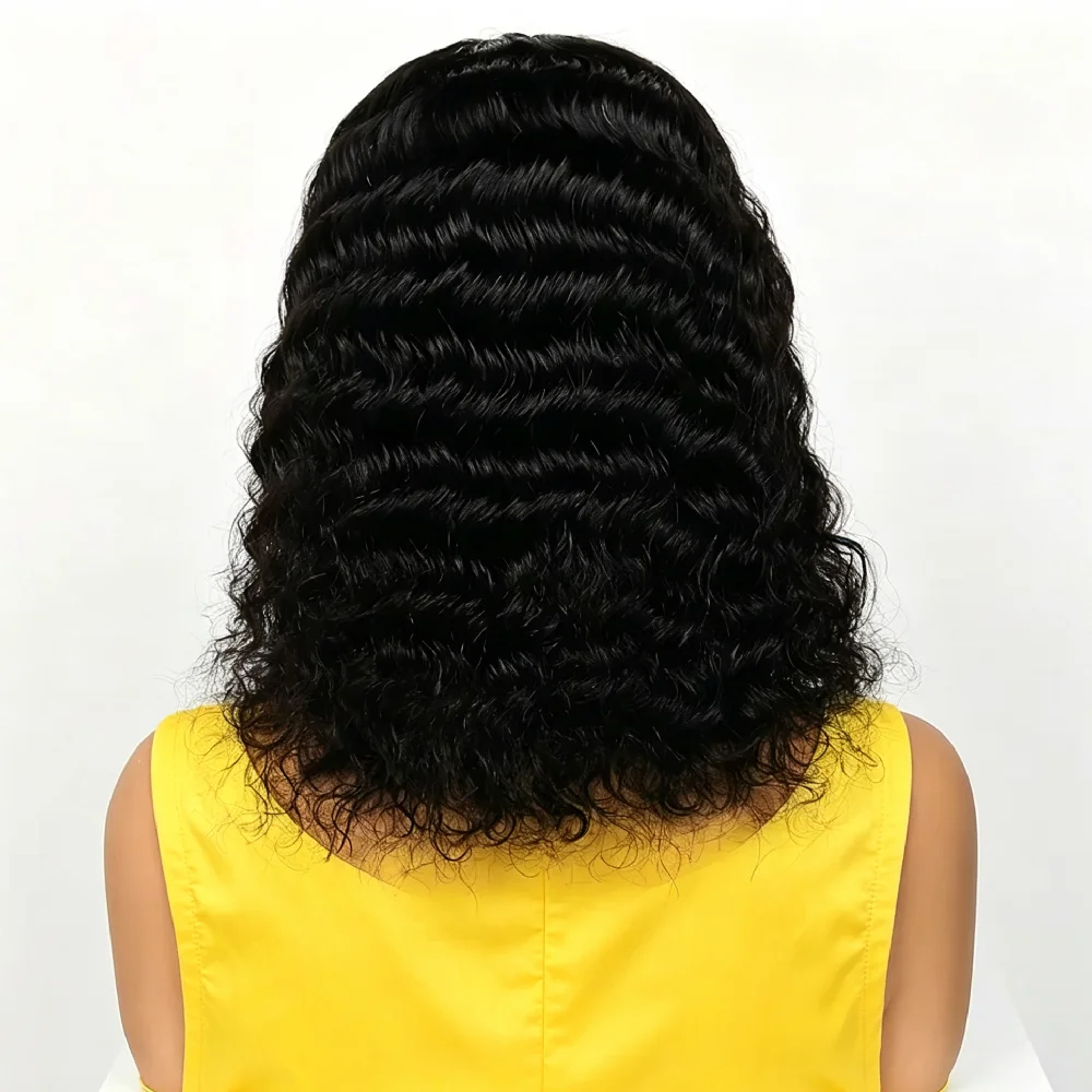6 Inch Half Wig Human Hair Deep Wave Bob Wig With Drawstring 18 Inch 100% Human Hair Beginner Friendly 250% Density Half Wig